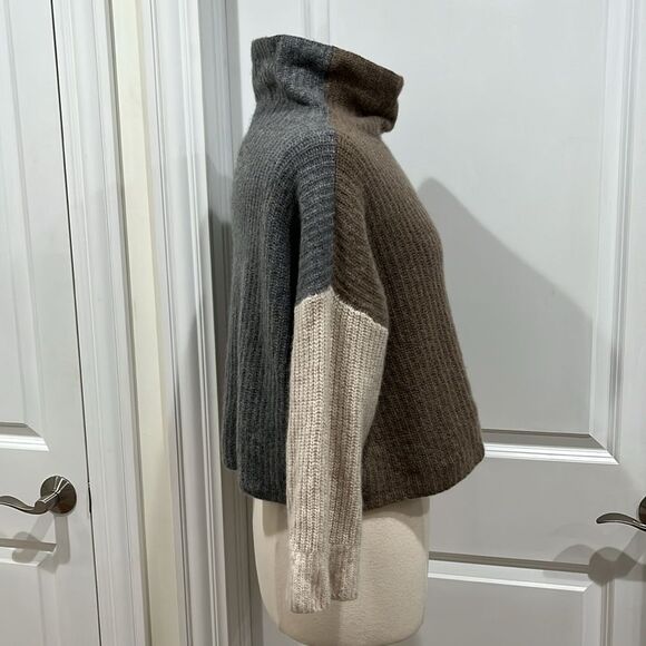 Lord & Taylor 100% Cashmere Boxy Cropped Sweater Neutrals Colorblock Brown Gray - Picture 5 of 14